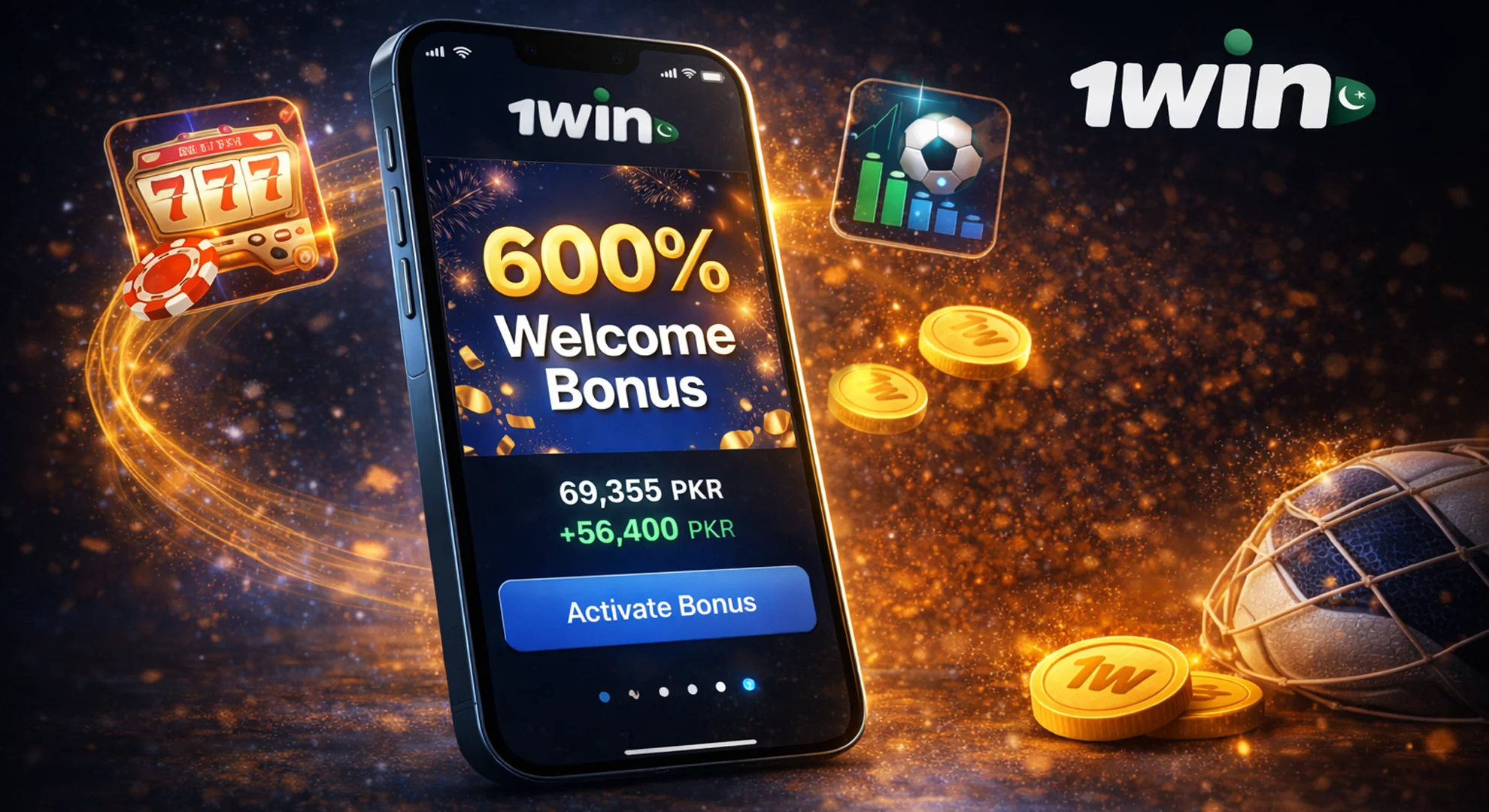 Welcome bonus after 1win registration displayed in the 1win mobile app